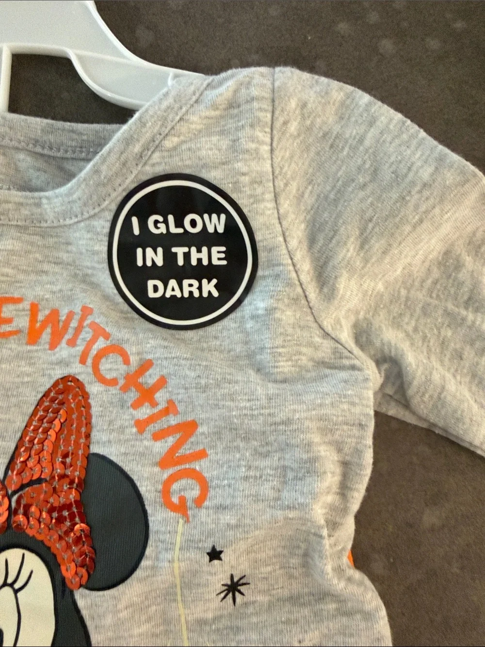 Disney Girls Gray Minnie Mouse 'Bewitching' Top with Orange Spiderweb Leggings